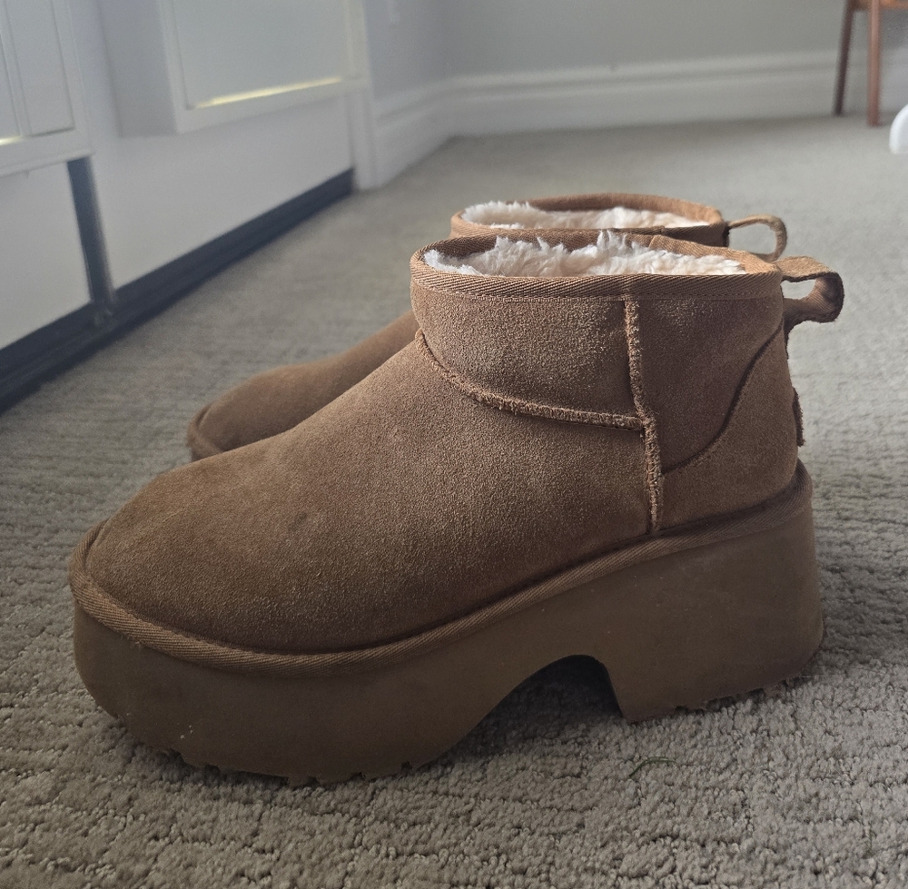 UGG Tan Suede Platform Winter Boots